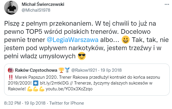 TWEET właściciela Rakowa Częstochowa z 2018 roku :D